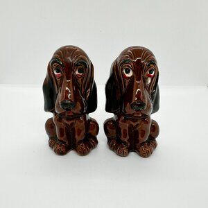 Vintage Sad Basset Hound Dog Crying Salt Pepper Ceramic MCM Kitschy Tear